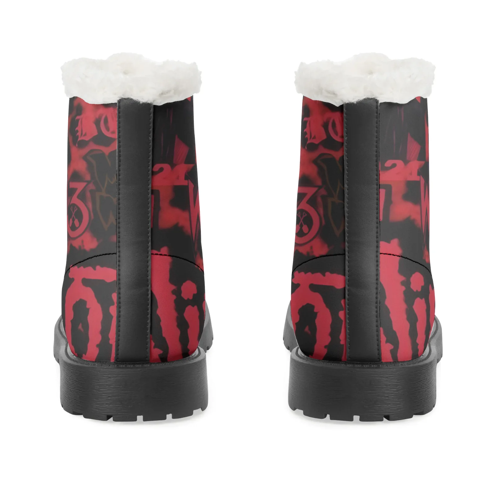 Red Art Pattern Plush Boots Hip Hop Men Women Teenager Shoes Casual Boot Outdoor High Quality Hot Band High Boots