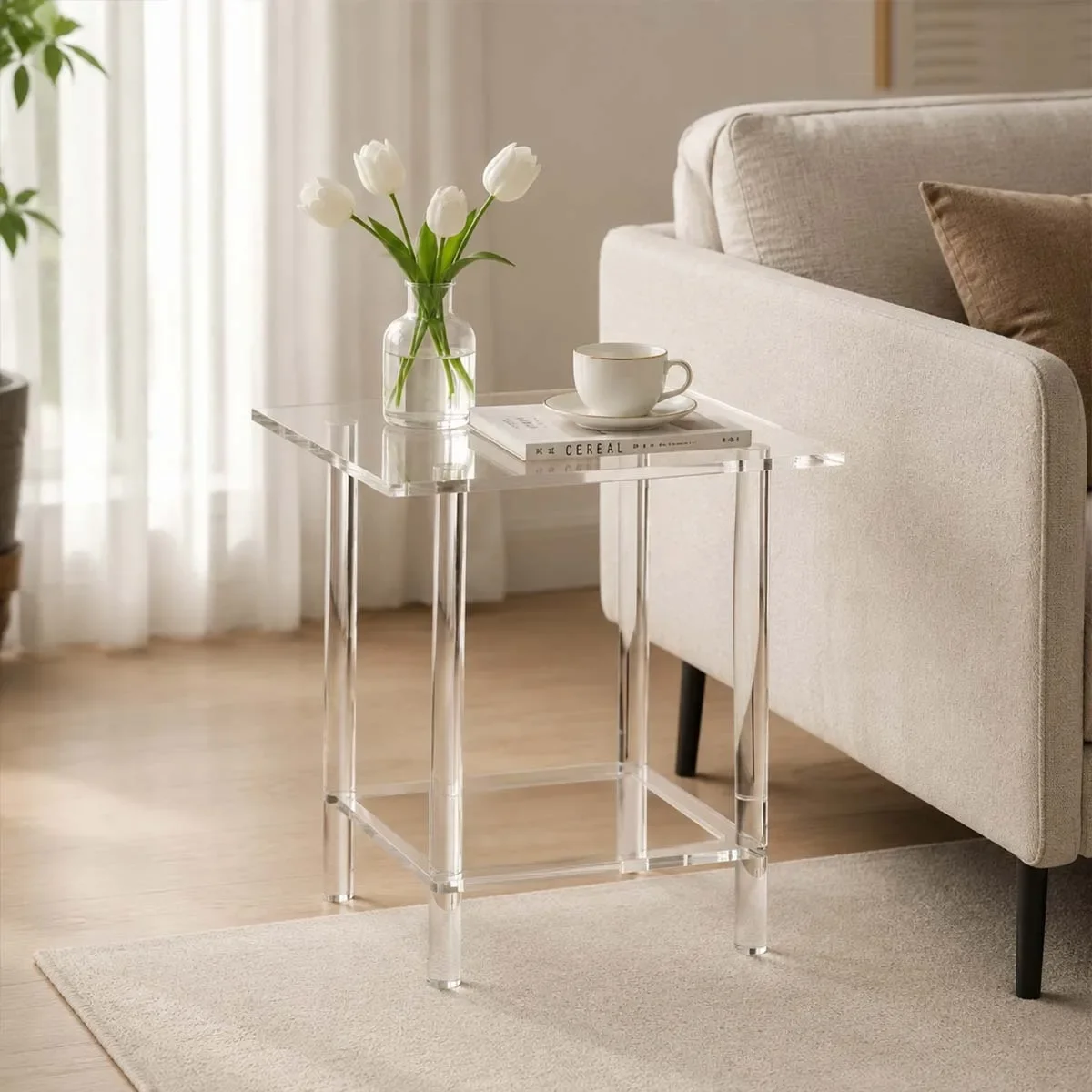 DSA acrylic end table side table two layers suitable for living room bedroom living room waterproof coffee table transparent