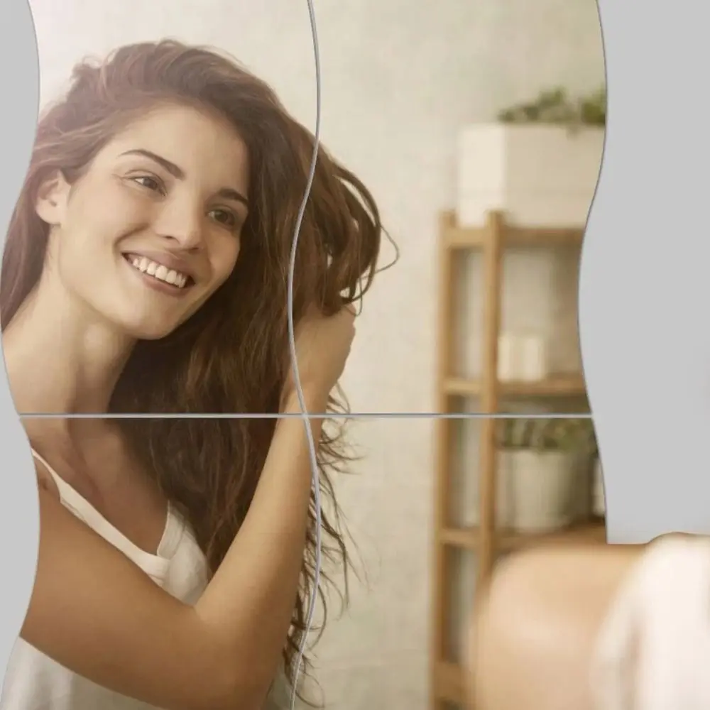 Adesivo de parede espelho 3d em forma de onda moderna, arte diy, acrílico, azulejo decorativo, espelho autoadesivo para decoração de casa