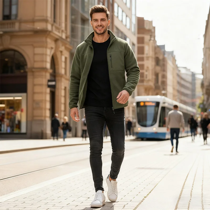 

Men's Fleece Coat 2025 Thickened Warm Windproof Cold-proof Plus Size Style Outdoor Sports Collar for Autumn And Winter