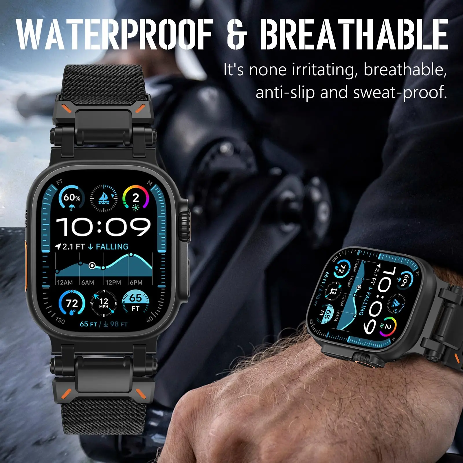 Sport Strap for Apple Watch Ultra 2 Band 49mm 46mm 45mm 44mm 42mm Compass Rugged Nylon Bracelet Correa Series 10 9 7 6 5 4 8 SE