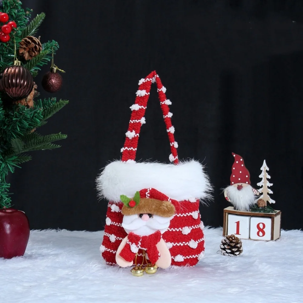 

Christmas Gift Bag Bright Snowman Santa Gift Bag Velvet Gift Storage Bag Beautiful Knitted Snowflake Handbag For Baby Shower