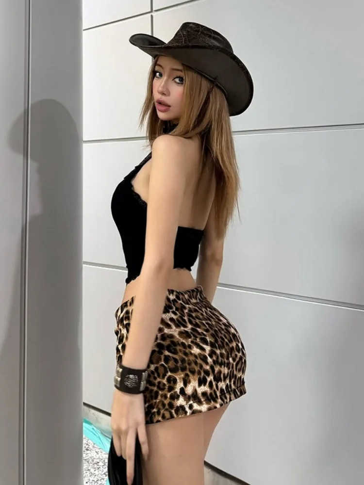 Leopard Printed Mini Skirt For Women Streetwear Low Rise Falda Sexy Mujer Summer Dress Korean Fashion Clothing Skinny Jupe Femme