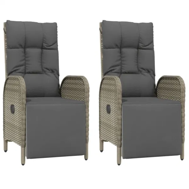 2 PCS Terrace Lounge Chair Outdoor Garden Courtyard Villa Lounge Chair with Cushion Gray Poly Rattan Woven Leisure Lounge Chair