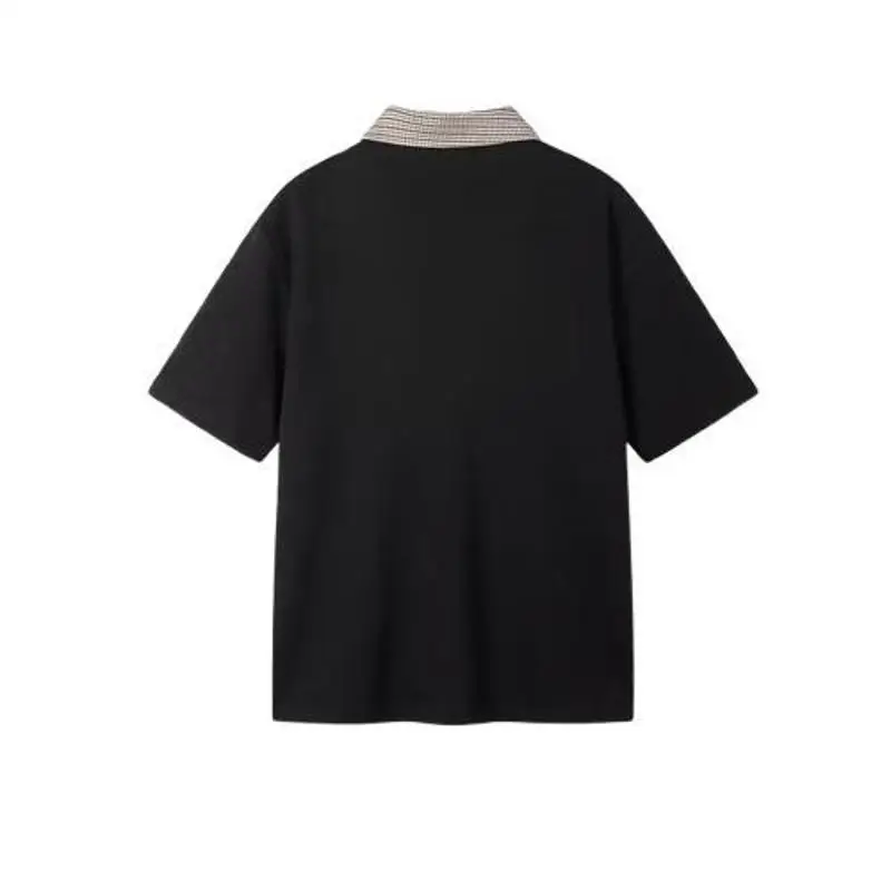 Summer 2026 Men's Loose Fit Color Block  Shirt Short Sleeve T-Shirt Heavyweight Flip Collar Wide Body Big Size Top