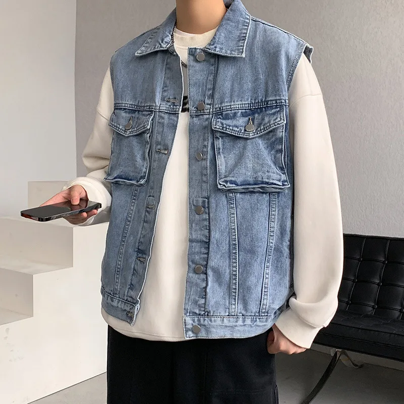 سترة الرجال الربيع النسخة الكورية فضفاضة العصرية المتناثرة نمط Ins الشارع سترة دون أكمام #2