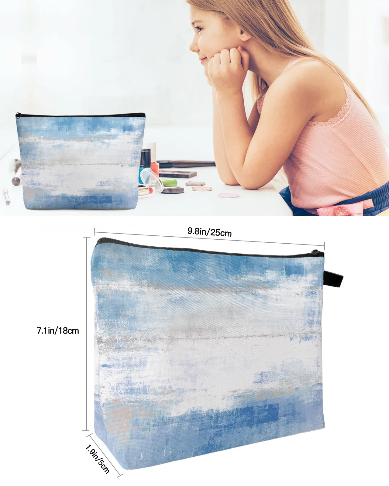 Abstract Oil Painting Art Blue Makeup Bag Pouch Travel Essentials Lady Women Cosmetic Bags Toilet Organizer Storage Pencil Case