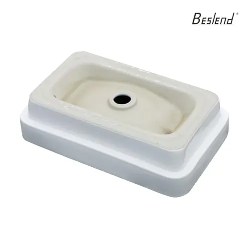 

Modern White Ceramic Rectangular Semi-Recessed Vessel Sink 19x12 Inch Above Counter Bathroom Wash Basin