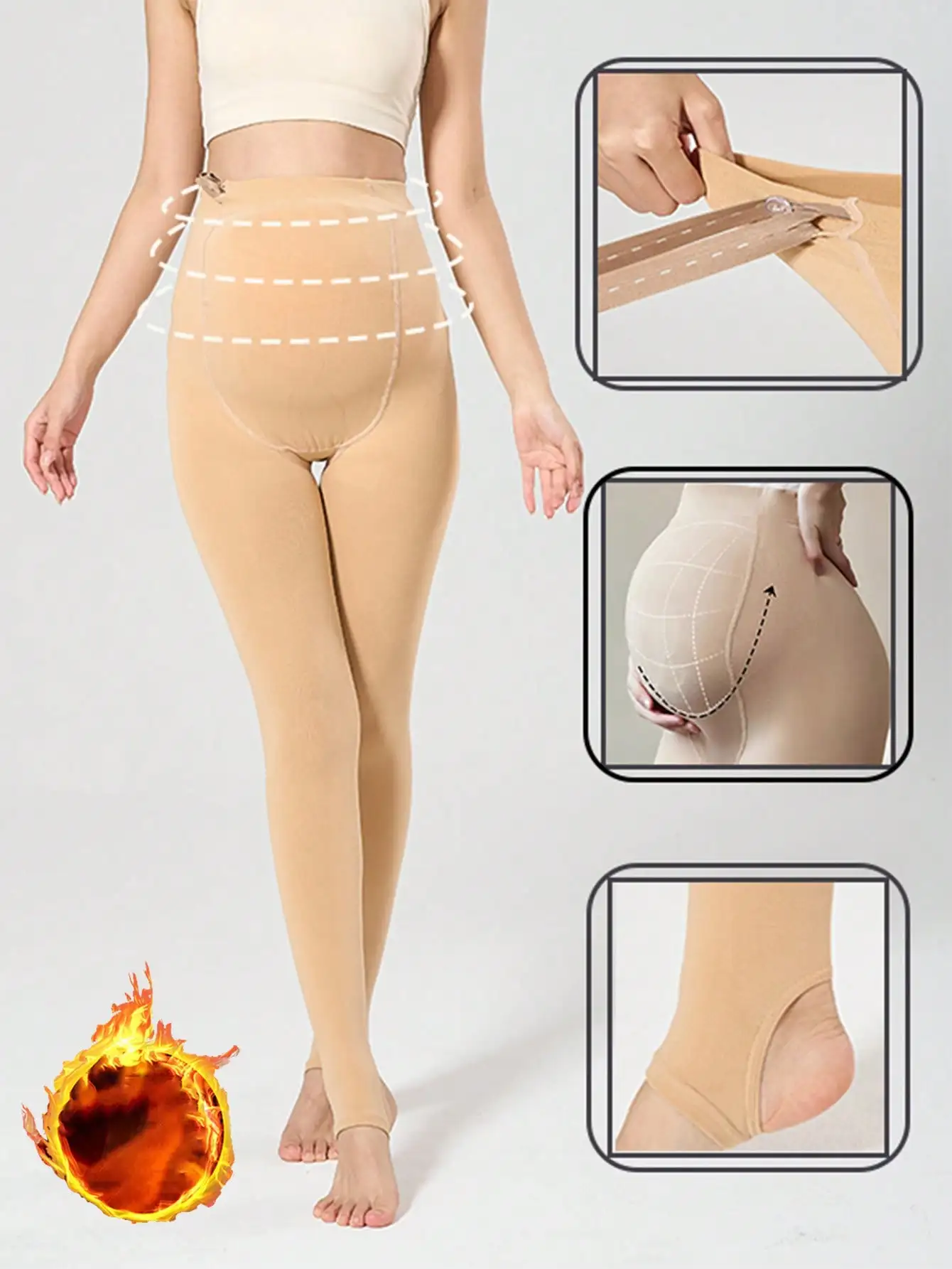 1PC Women's Skin Color Adjustable Strap Belly Support, Footed Design, Fleece-Lined Thick Style High Elastic Non-Tight
