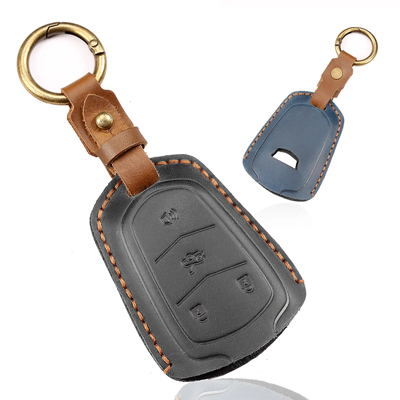 

Leather Car Key Shell Case Cover For Cadillac ATS CT6 CTS DTS XT5 Escalade ESV SRX STS XTS ELR 2014 - 2018 Key Holder Keychain
