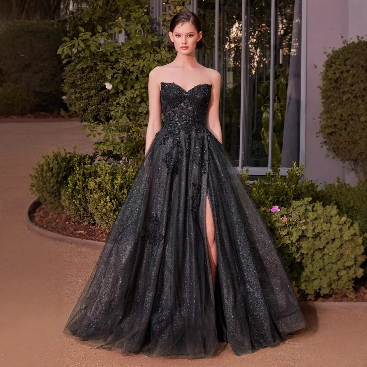 

ashion Black/Sage Prom Birthday Dress 2026 Strapless Flowers Lace Pleats Tulle Evening Formal Party Gowns Vestidos De Feast
