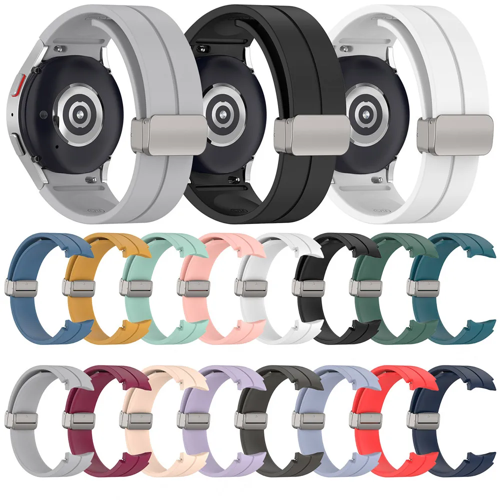 삼성 갤럭시 워치 7 FE용 실리콘 시계 밴드 스트랩, 부드러운 손목 밴드, 접이식 금속 실버 버클