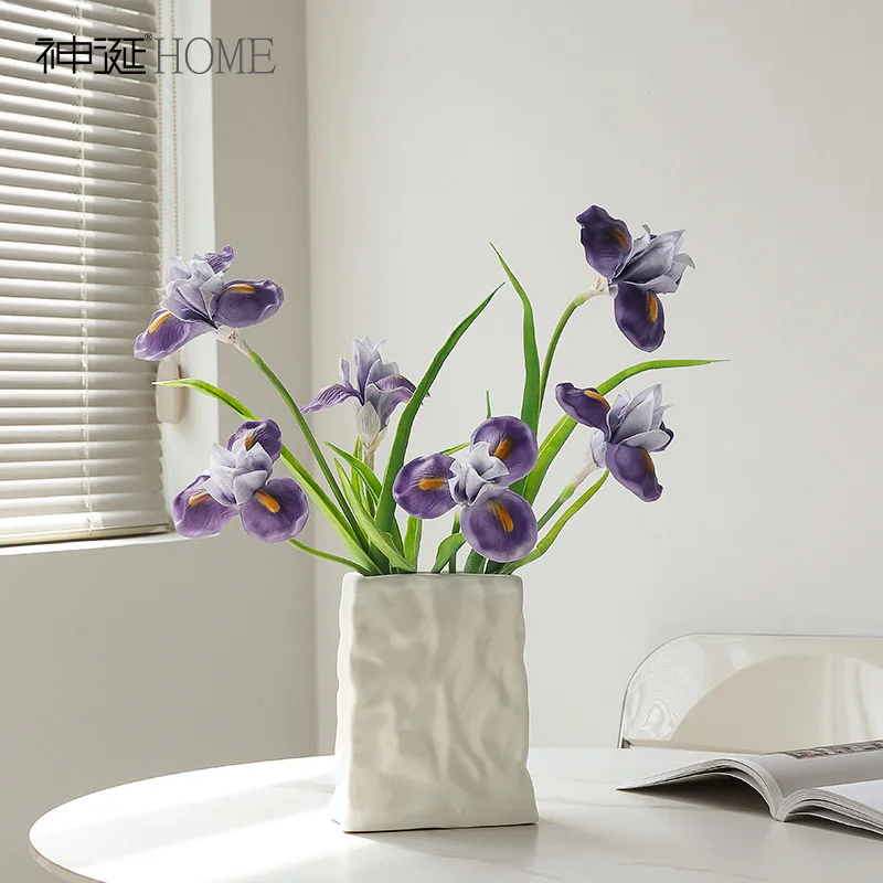 Iris flower high-quality artificial flower ceramic pot set, TV cabinet and dining table flower arrangement decorative item