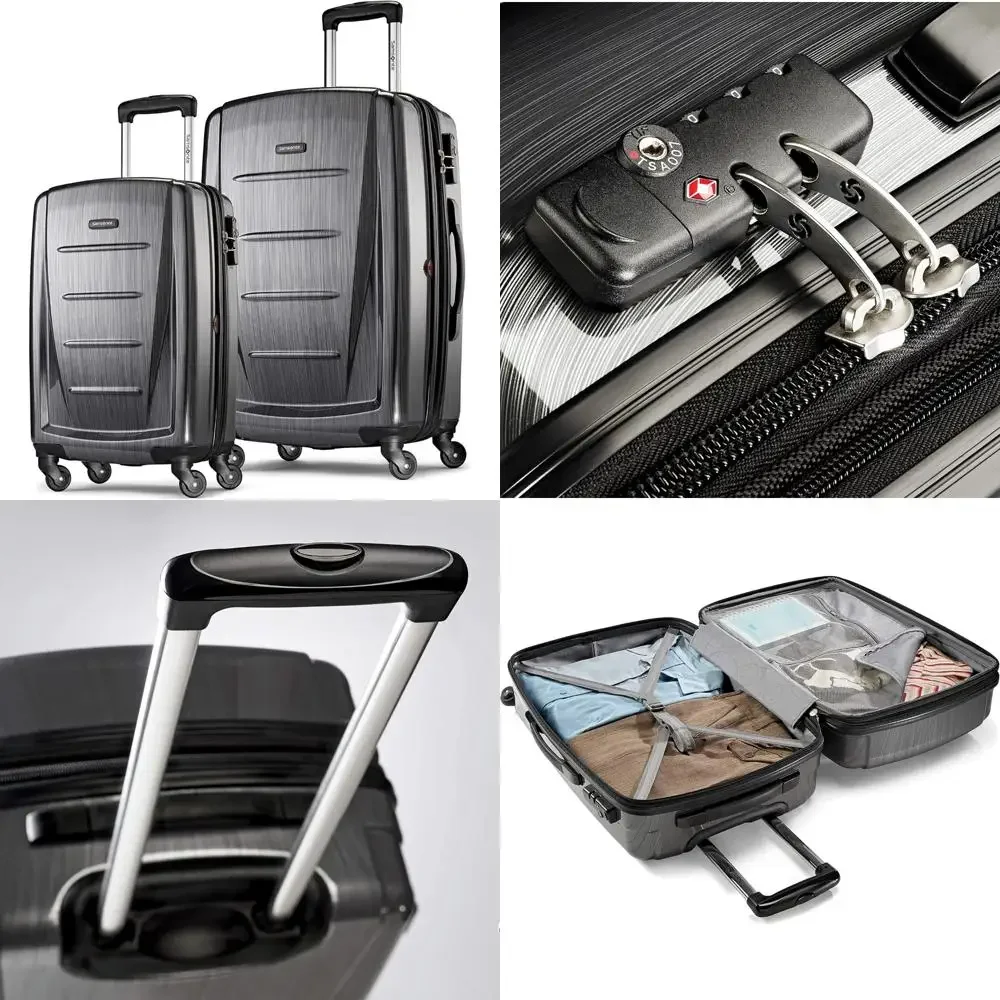 مجموعة أمتعة دوارة قابلة للتوسيع باللون الفحمي، قطعتين، حقائب سفر صلبة مقاس 20 و28 بوصة