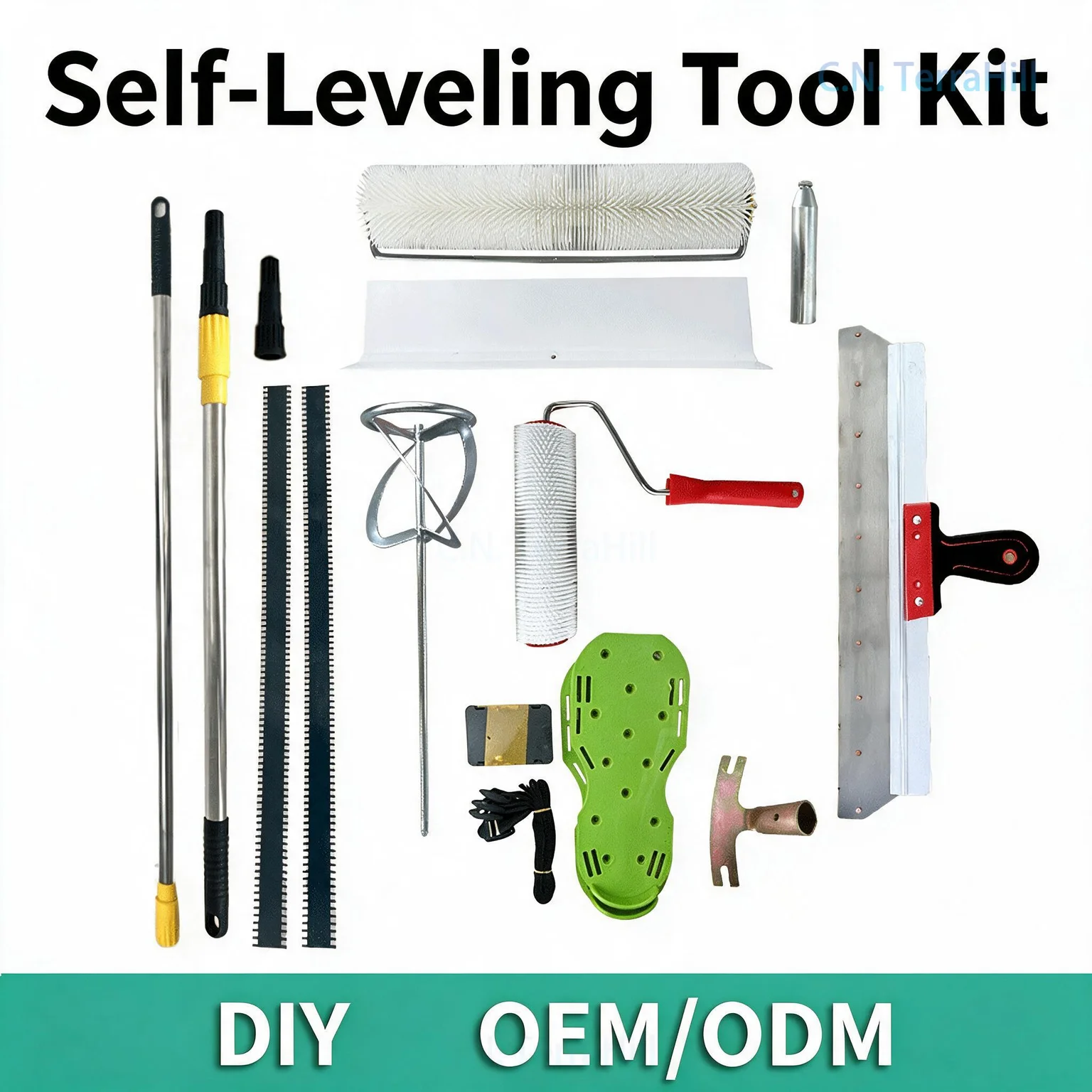 Self-Leveling Concrete Floor Screed Tool Kit with Spike Shoes, Epoxy Resin Leveling Rake, Bubble Release Roller & Scraper