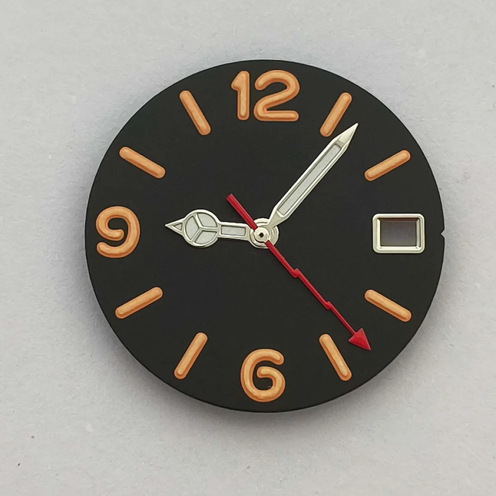 Esfera de reloj esmerilada de 28,5mm, esfera luminosa verde, esfera de calendario único + manecillas de reloj para movimiento NH35 NH36 4R 7S