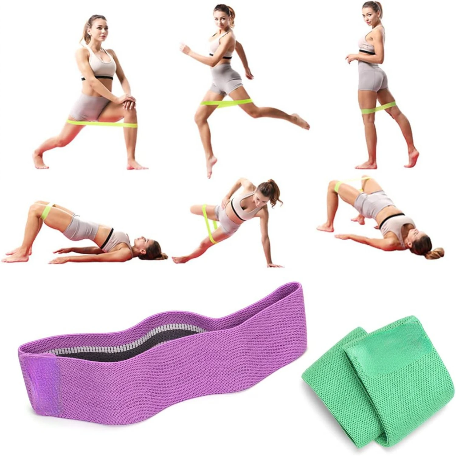 Sturdy Anti Slip Wide Resistance Bands Set for Legs, Butt & Hips - Elastic Exercise Loop Bands for Women & Men of All Levels - P