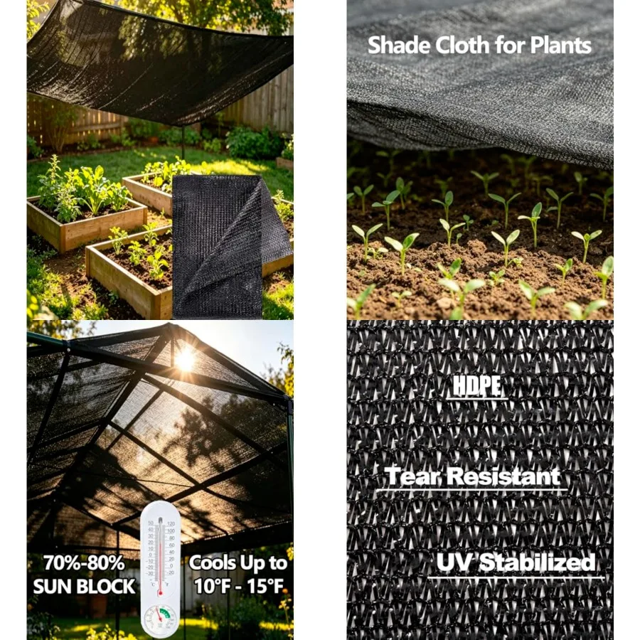 

e.share Black Shade Cloth, 70-80 Sunblock UV Protection, 10 Feet X 20 Feet Sun Mesh Net for Garden Plant Cover, Porch Screen, P