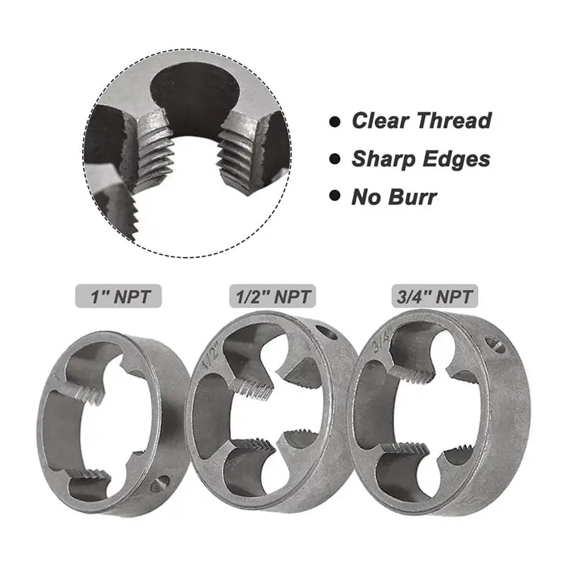 التجزئة 6 قطعة بولي كلوريد الفينيل صانع الموضوع أداة الأنابيب عراف السباكة مجموعة أدوات الأنابيب المستديرة يموت مجموعة مع 3 يموت 1/2 بوصة ، 3/4In و 1In NPT يموت Se #3