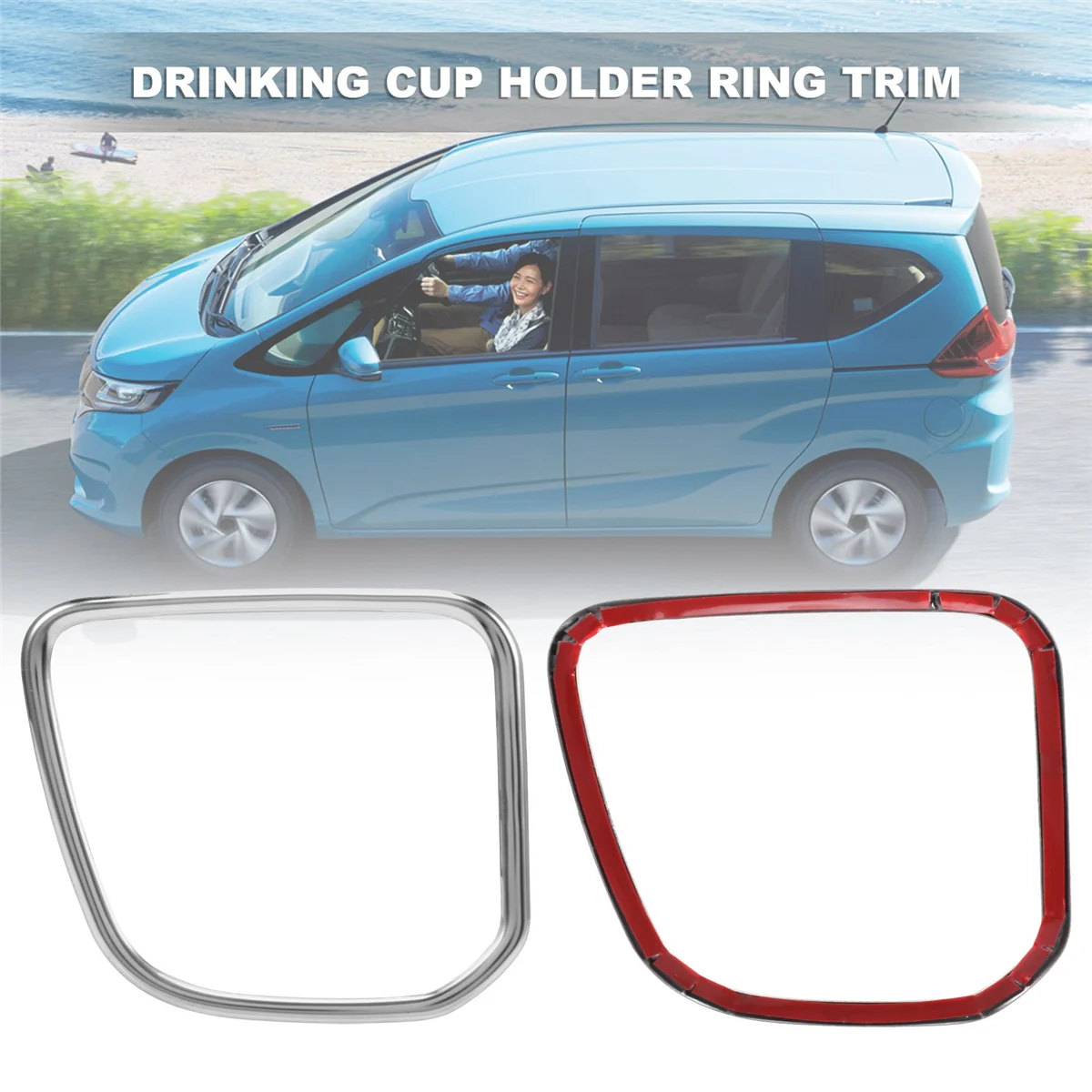 2PCS Stainless Steel Drinking Cup Holder Ring Trim Dashboard Storage Box Trim for Honda Freed GB5/6/7/8 2016+