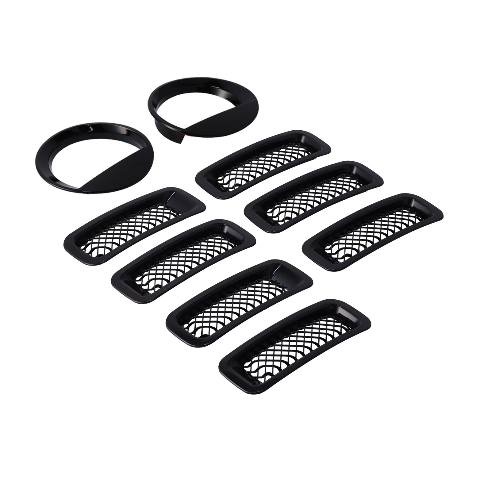 Front Mesh Grille Inserts Headlight Trim Rings Kit Decoration Fit for Jeep Patriot 2011 2012 2013 2014 2015 2016