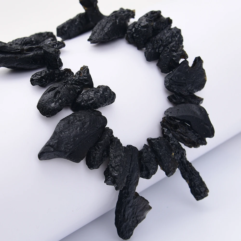 APDGG Natural Black Meteorite Stone Top Drilled Rough Raw Loose Beads 16'' Strand Jewelry Making DIY
