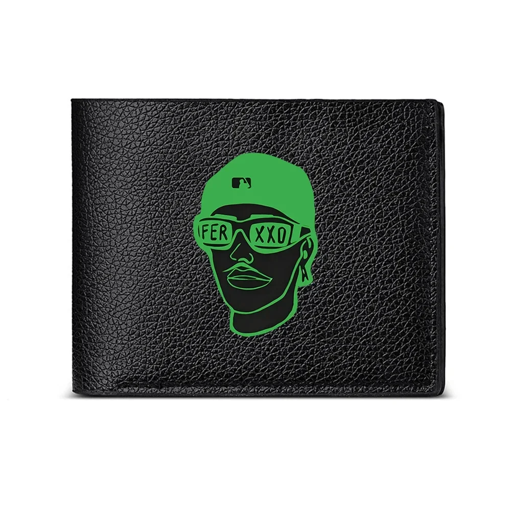 Green Cap And Sunglasses Man Face Design Men's Wallet Card Holder Casual Business Fashion Print Style Accessory
