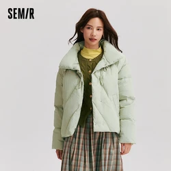 Semir Down Jacket Women Chinese Style Disk Button Gentle Series Sweet 2024 New Winter Stand Collar Loose Texture Thick Coat