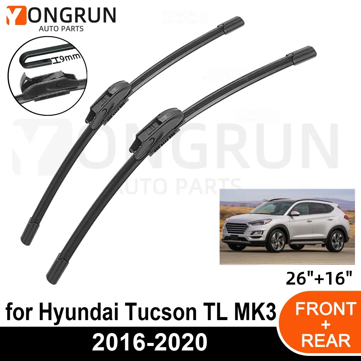 

Car Front Windshield Wipers For Hyundai Tucson MK3 2016-2020 Wiper Blade Rubber 26"+16" Car Windshield Windscreen Accessories