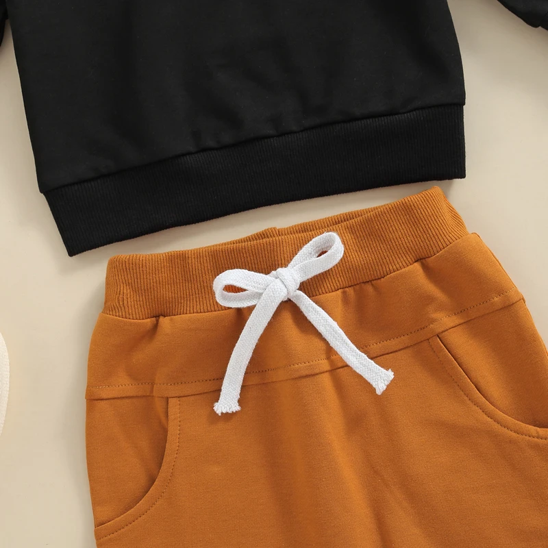 Moletom com estampa de letras do bebê menino, roupas outono, gola redonda, pulôver de manga comprida, tops e calças, 0-3 anos, 2 peças