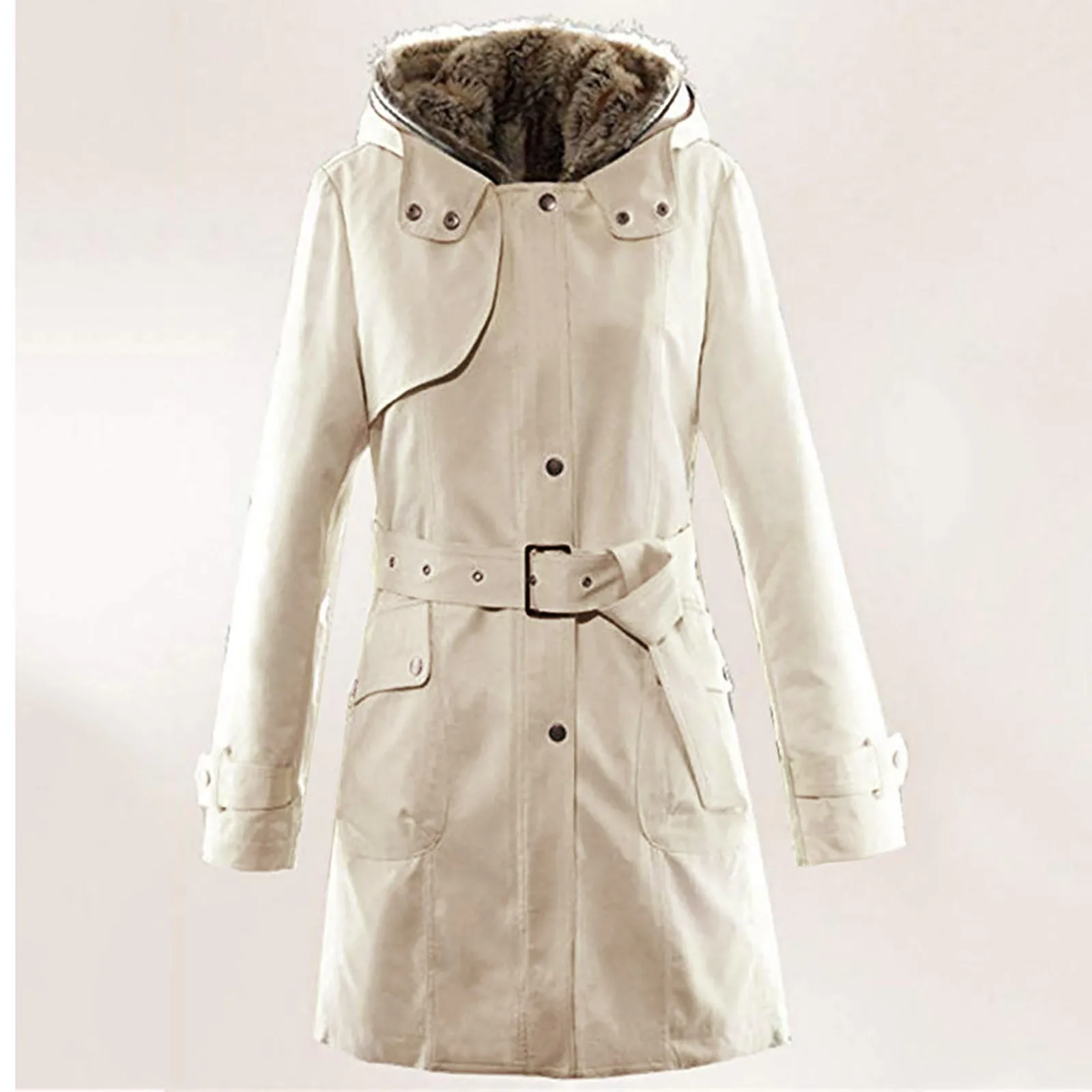 Winter Fleece Liner Warm Thick Quilted Jacket Hooded Plus Size Sashes Long Padded Coat Women Solid Casual Padded Jackets