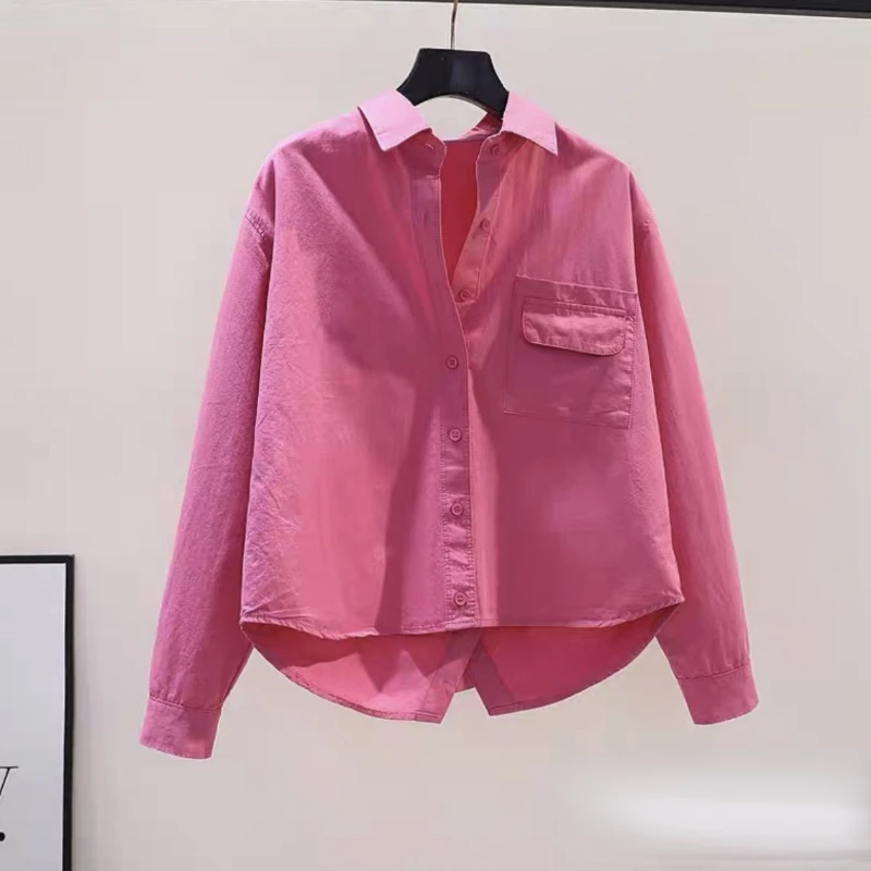 

Укороченные рубашки с длинными рукавами для женщин Y2k, однотонные универсальные весенне-осенние молодежные классические модные милые свободные куртки, 5 ярких цветов