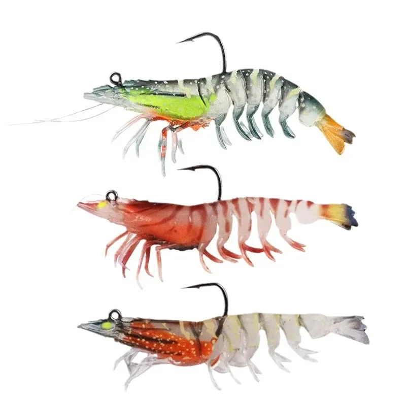Esca per gamberetti Esche da pesca in plastica morbida 9 cm / 12 g Occhi luminosi Esca artificiale Corpo Redfish Bass Esca per gamberi con testa pre-attrezzata
