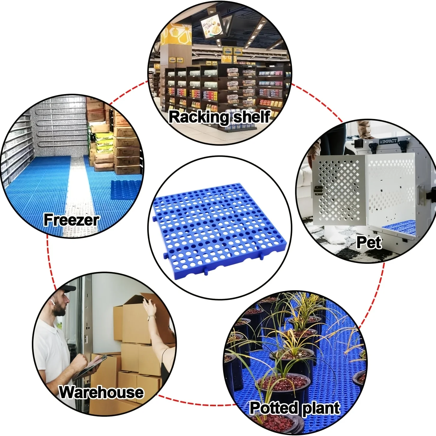 10 Pcs Blue Plastic Pallets - HDPE Waterproof Storage Grid Pads, Lightweight, Nestable & Interlocking With Breathable Grids, Suitable For Garage, Kitchen, Supermarket, Basement (Indoor & Outdoor Use)