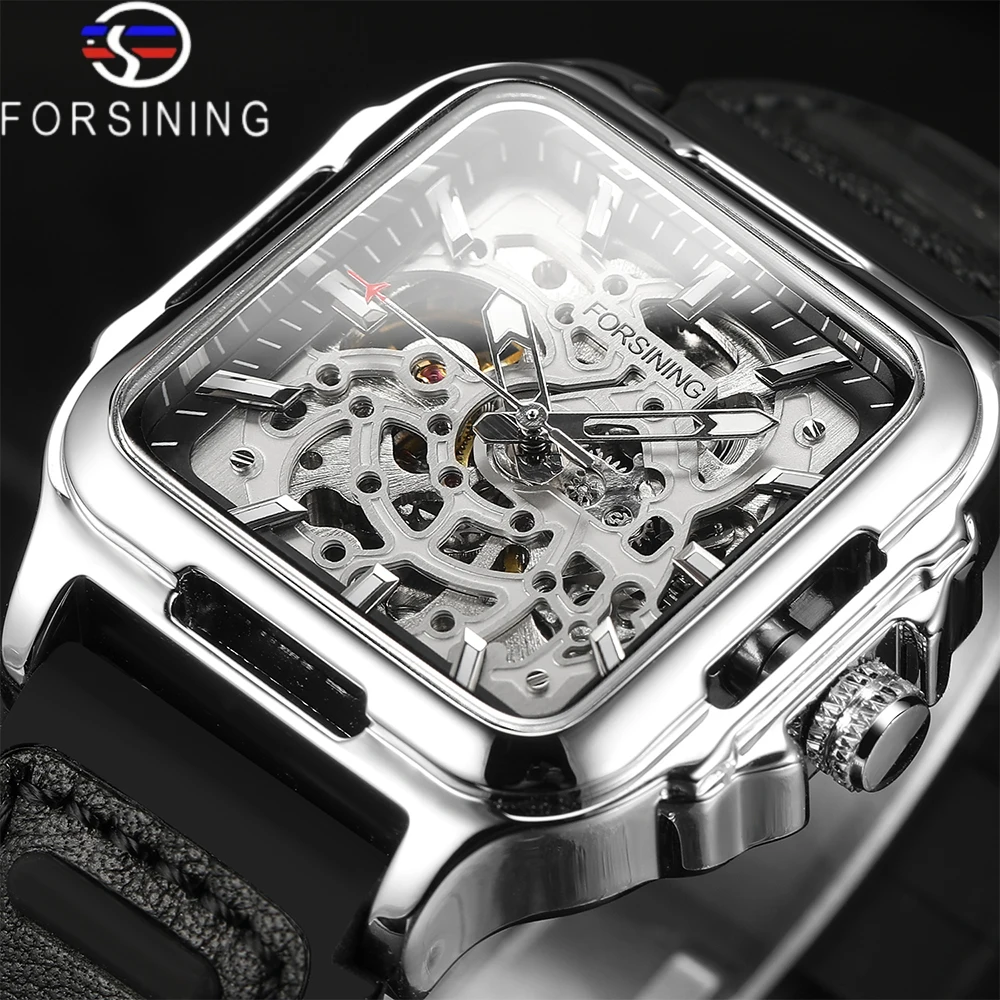 Forsining Fashion Men\'s Watches Waterproof Skeleton Design Hollow Silicone Strap Brand High end Mechanical Watch for Men