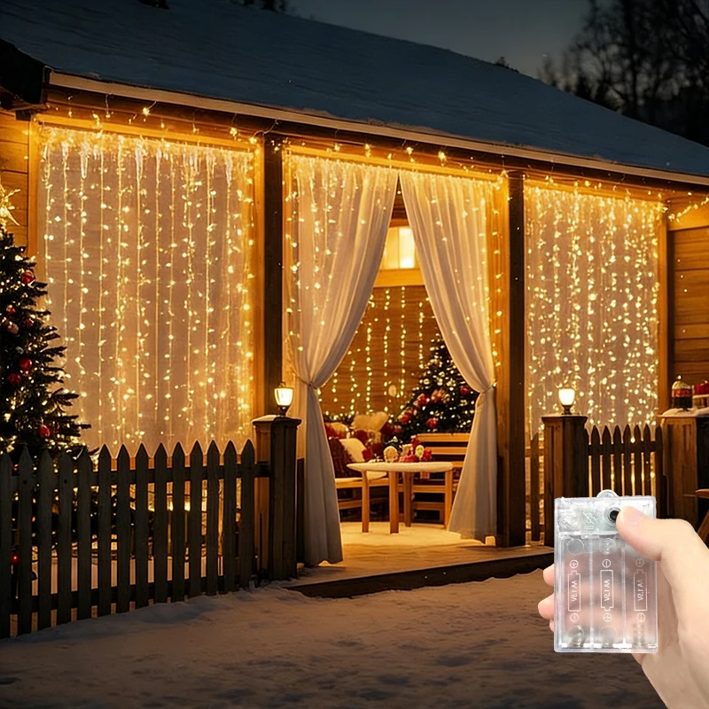 

Fairy Battery LED Curtain String Lights Party Wedding Room Bedroom 8 Mode Lighting for Christmas Festive Home Decoration