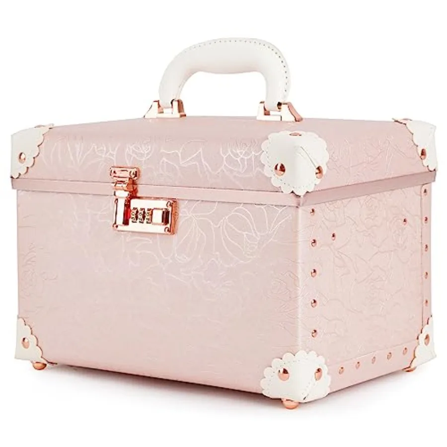 

Винтажный кейс для макияжа Urecity, розовое золото, искусственная кожа, профессиональный органайзер для косметики с металлическим кодовым замком