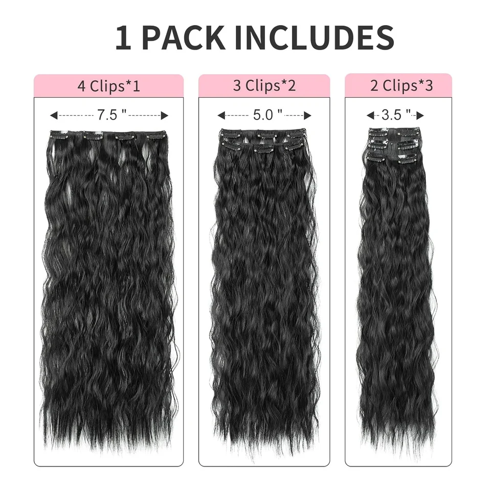 Extensiones de cabello sintético con 6 clips, largas y lacias, suaves y naturales para mujer 3