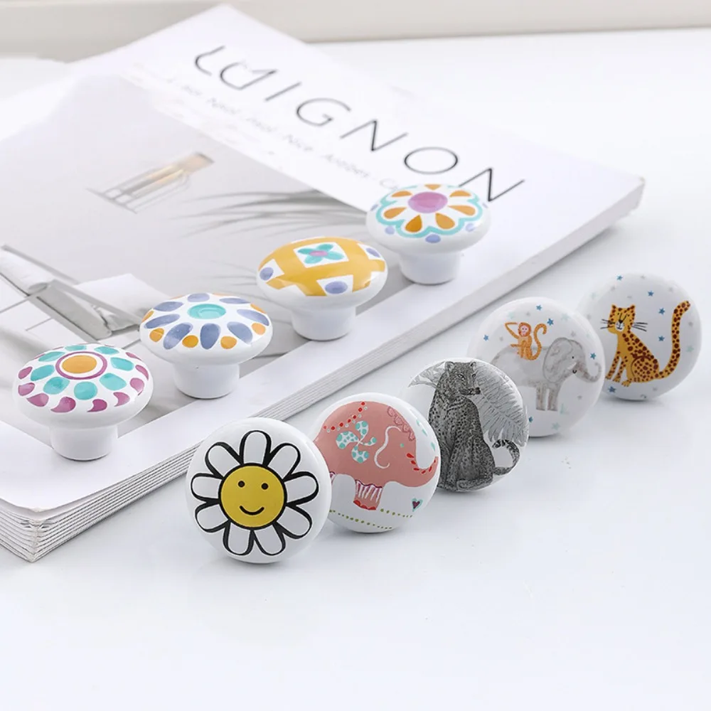 Wardrobe Pulls Ceramic Door Handles with Screw Cupboard Animal Furniture Handles Decoration Flowers Cabinets Drawers Knobs