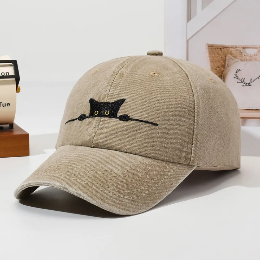

Fashion Cartoon Cat Embroidery Baseball Cap Washed Cotton Adjustable Baseball Hats Visor Casquette For Man Women
