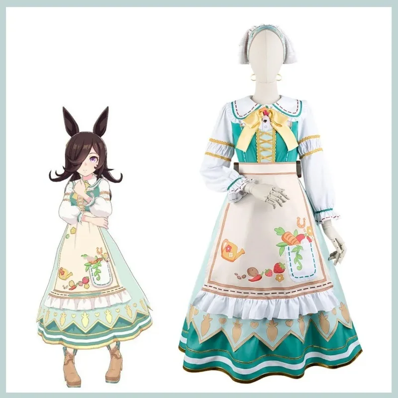 Game Umamusume: Pretty Derby Rice Shower Cosplay Costume Wig Maid Dress Loli Skirt Shoes Woman Cute Sexy Birthday Party Suit