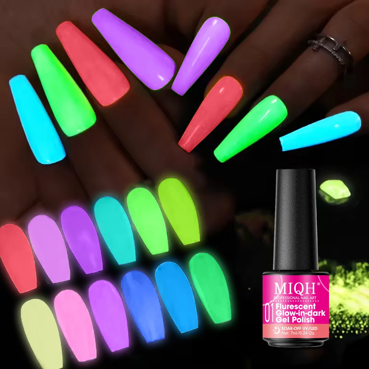 طلاء أظافر جل مضيء من 7 * نيون نيون جل بالأشعة فوق البنفسجية طلاء أظافر مضيء قابل للإزالة شبه دائم طلاء أظافر لصالون تجميل الأظافر تصنعه بنفسك