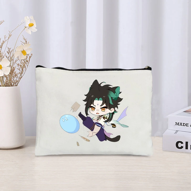 Genshin Impact Lumine Hu Tao Canvas Storage Pouch Zipper Perfume Lipstick Cosmetic Bag Pencil Case Comic Con Cosplay Gifts Bags