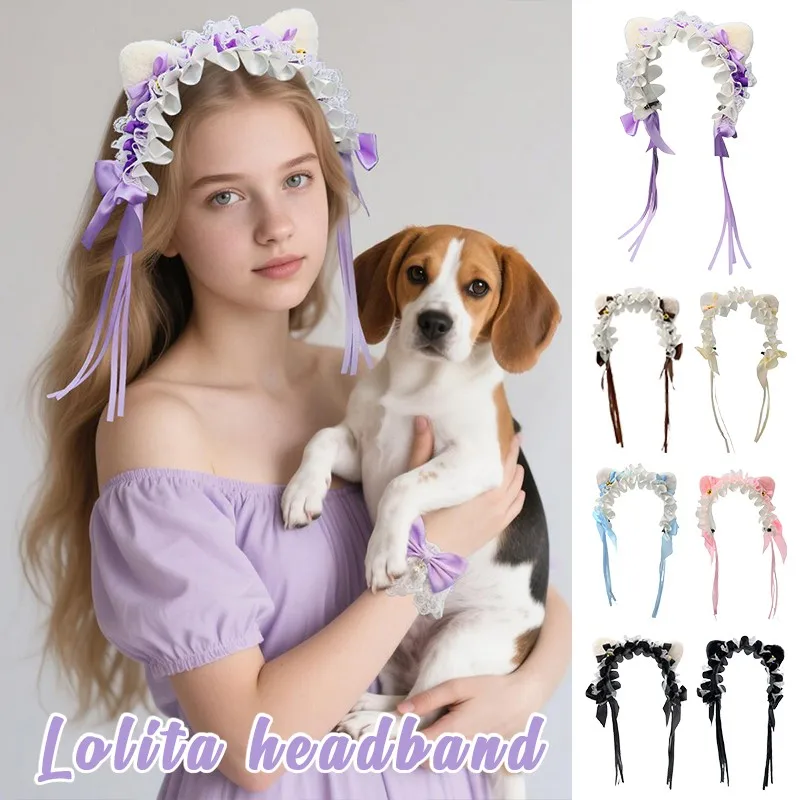 

Sexy Lace Headband Lolita Ears Ribbon Bell Anime Cosplay Hair Hoop Maid Ruffled Headband Cosplay Headdress Costume Accessories
