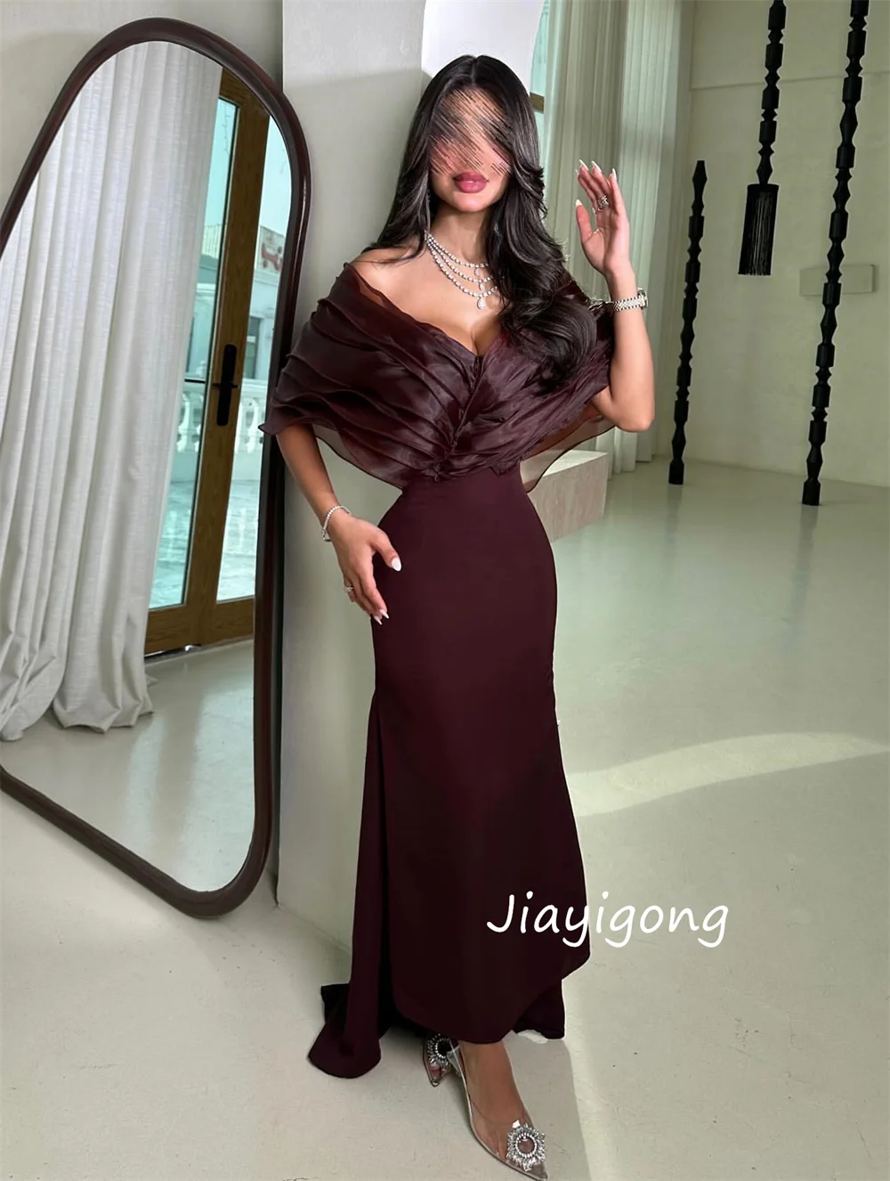 Sukienki midi na zamówienie, wysokiej jakości, z plisami, o kroju trąbki, z odkrytymi ramionami, na specjalne okazje, imprezy, modne, wykwintne.