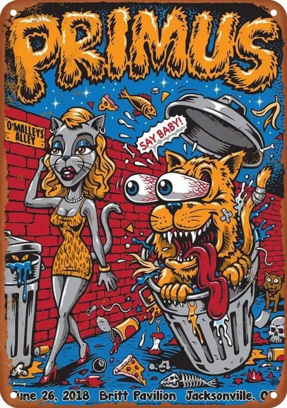 2018 Primus - Jacksonville Silkscreen Concert Poster Vintage Metal Tin Sign Aluminum Sign Living Room Kitchen Bar Cafe 8X12 Inch