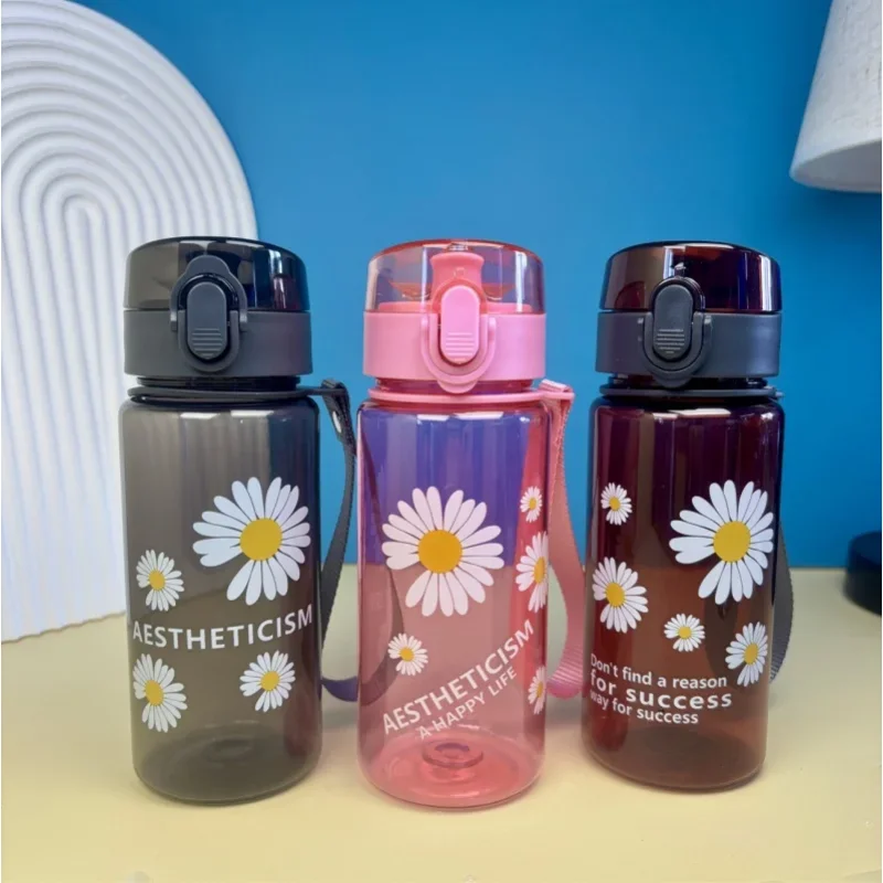 

400ml Small Daisy Plastic Water Bottles Creative Drink Kawaii Sports Transparent Water Bottle with Portable Travel Tea Cup