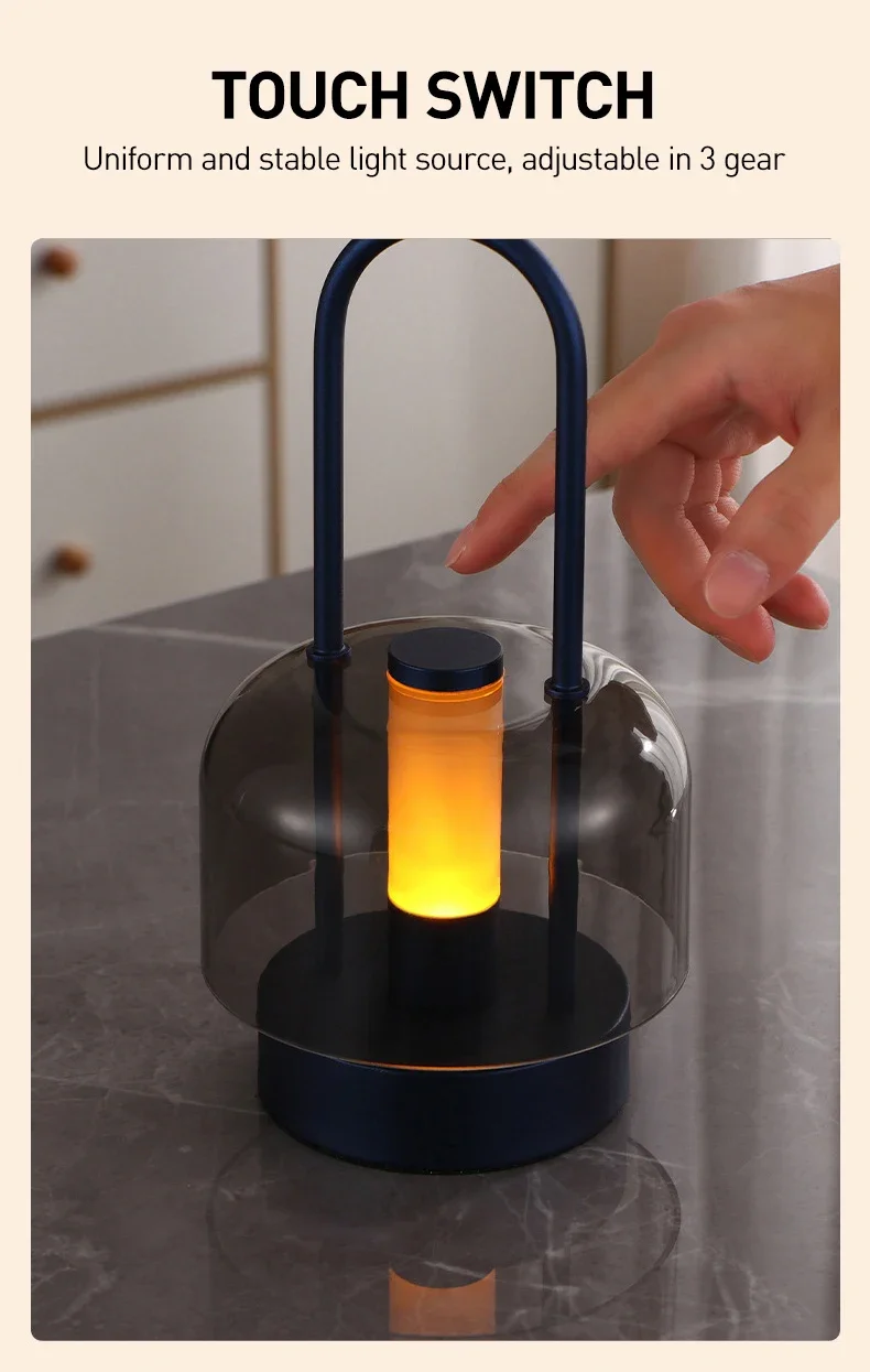Modern Retro Nordic Desk Lamp Rechargeable Indoor Table Lamp Camping Lamp Night Light for Bedroom Campe Reading Home Decoration