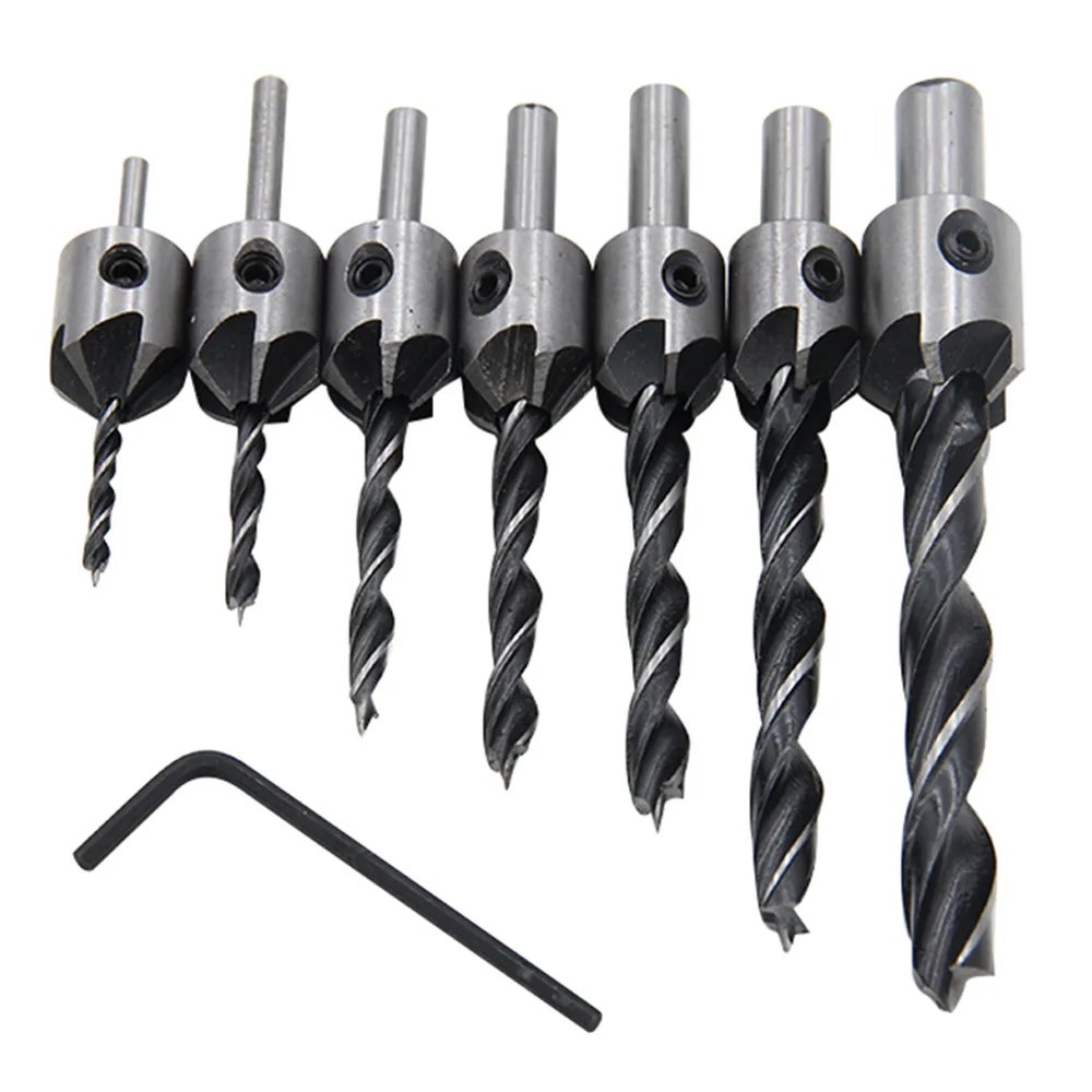 Countersink Drill Bit Set Reamer Woodworking Chamfer Counterbore Pliot Hole Cutter Screw Hole Drill 4/5/6/7/8/10mm HSS Hole Dril