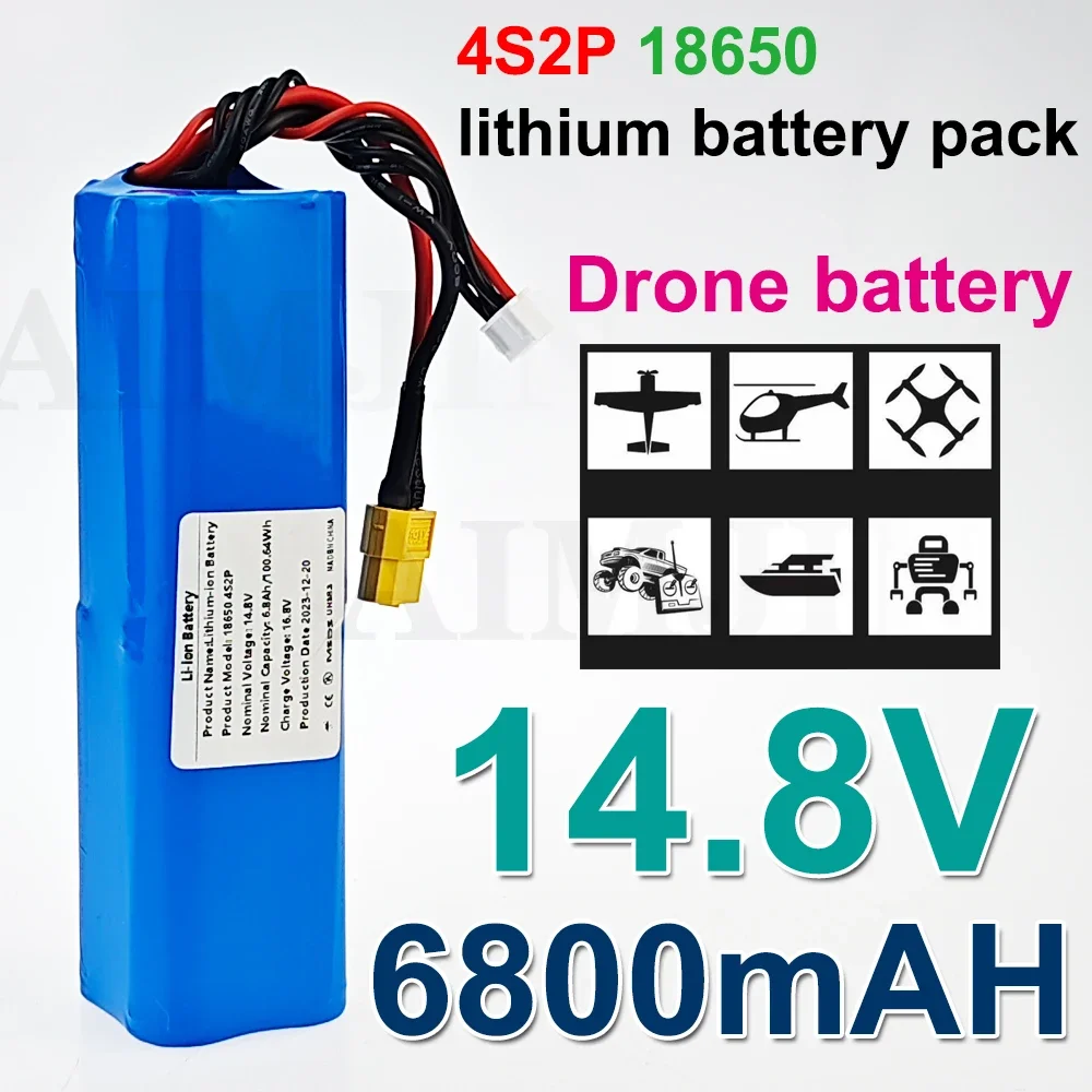 16.8V Li-ion 14.8V 6.8Ah 4S2P UAV Rechargeable Battery for Various RC Airplane Drone Quadrotor XH2.54-5P XT60